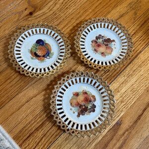 Vintage Or Antique Porcelain Plate Fruit  Lattice Edge And Gold Trim Germany